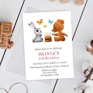 Happy 3. Geburtstag Teddy Bear Bunny Cake Einladungspostkarte