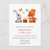 Happy 3. Geburtstag Teddy Bear Bunny Cake Einladungspostkarte (Vorderseite)