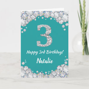 Happy 3. Geburtstagskarte Aquamarin und Silver Gli Karte