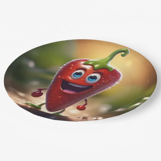 Happy 3D Animated Chili Bean, Pappteller (Schrägansicht)