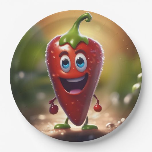 Happy 3D Animated Chili Bean, Pappteller (Vorderseite)
