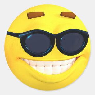 Happy 3D-Effekt Emoji mit Sonnenbrille Runder Aufkleber