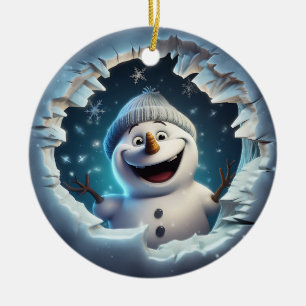 Happy 3d Snowman Keramik Ornament