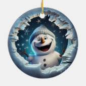 Happy 3d Snowman Keramik Ornament (Hinten)