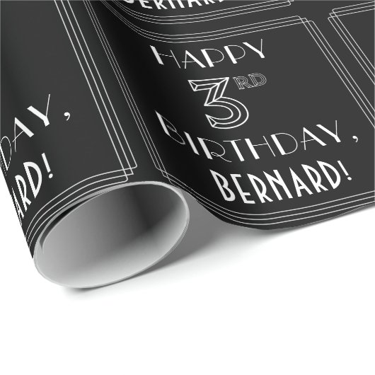 HAPPY 3RD BIRTHDAY; Art Deco Style w/ Custom Name Geschenkpapier (Rolleneckpunkt)