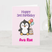 Happy 3rd Birthday, Cute Penguin, Personalized  Karte (Vorderseite)