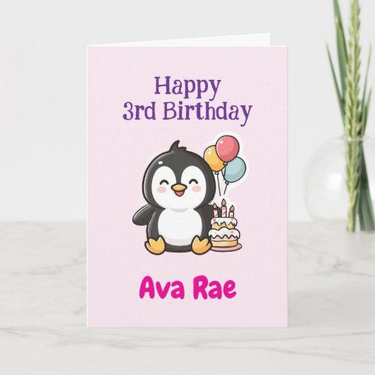 Happy 3rd Birthday, Cute Penguin, Personalized  Karte (Vorderseite)