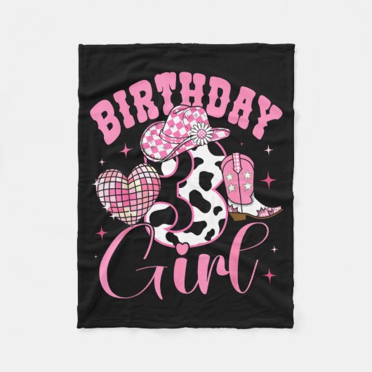 Happy 3rd Birthday Girl Outfit Rodeo Western Cowgi Fleecedecke (Vorderseite)