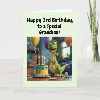 Happy 3rd Birthday Grandson, Dino, Personalized  Karte