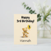 Happy 3rd Birthday, Personalized Teddy Bear Card, Postkarte (Stehend Vorderseite)