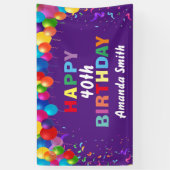 Happy 40. Geburtstag Bunte Balloons Lila Banner (Vertikal)