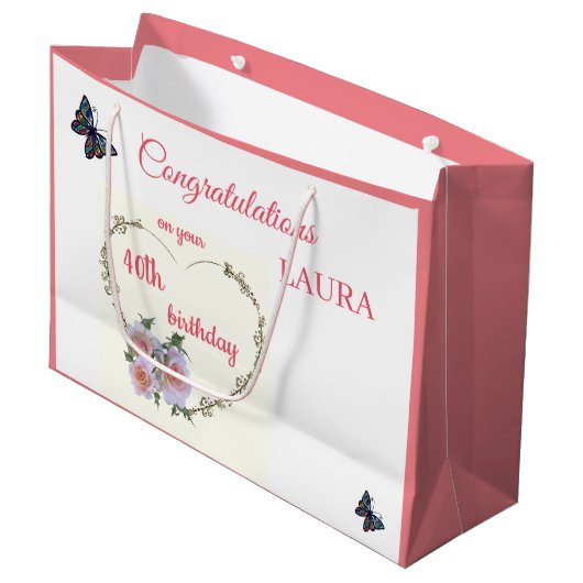 Happy 40. Geburtstag Design Große Geschenktasche Geschenktüte (Vorderseite Schrägansicht)