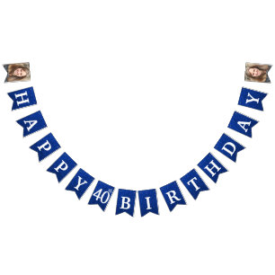 Happy 40. Geburtstag Foto Blau Glitter Wimpelkette
