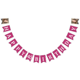 Happy 40. Geburtstag Foto Hot Pink Glitter Wimpelkette