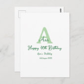 Happy 40. Geburtstag Grün hinzufügen Name monogram Postkarte (Vorne/Hinten)