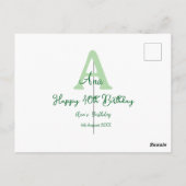 Happy 40. Geburtstag Grün hinzufügen Name monogram Postkarte (Rückseite)