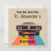 Happy 40. Geburtstag individualisierbares Vintages Einladung (Vorderseite)