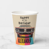 Happy 40. Geburtstag individualisierbares Vintages Pappbecher (Rückseite)