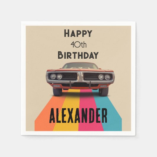 Happy 40. Geburtstag individualisierbares Vintages Serviette (Vorderseite)