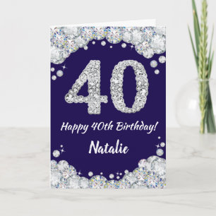 Happy 40. Geburtstag Navy Blue und Silver Glitzer Karte