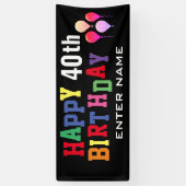 Happy 40. Geburtstag Party Balloons Black Classic Banner (Vertikal)