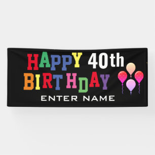 Happy 40. Geburtstag Party Balloons Black Classic Banner