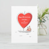 Happy 40. Wedding Anniversary Sailboat Heart Card (Stehend Vorderseite)