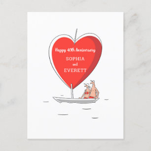 Happy 40. Wedding Anniversary Sailboat Heart Card Postkarte