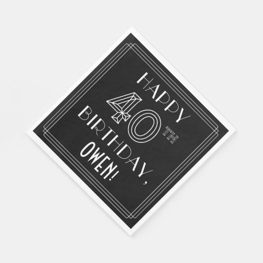 HAPPY 40TH BIRTHDAY; Art Deco Style; Custom Name Serviette (Ecke)