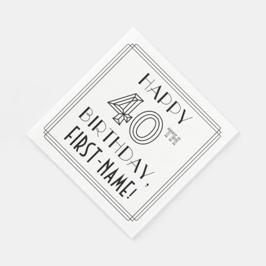 HAPPY 40TH BIRTHDAY; Art Deco Style; Custom Name Serviette (Ecke)