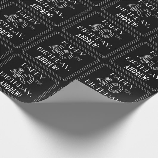 HAPPY 40TH BIRTHDAY; Art Deco Style w/ Custom Name Geschenkpapier (Ecke)