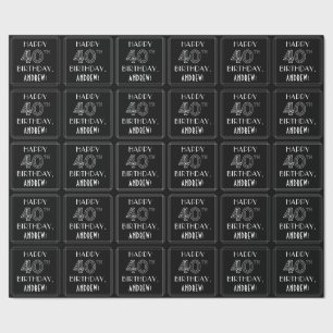 HAPPY 40TH BIRTHDAY; Art Deco Style w/ Custom Name Geschenkpapier