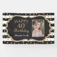 Happy 40th Birthday Banner. Gold Glitter Photo Banner