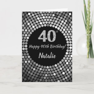 Happy 40th Birthday Black and Silver Glitter Card Karte