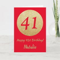 Happy 41. Geburtstagskarte Rot und Gold Glitzer