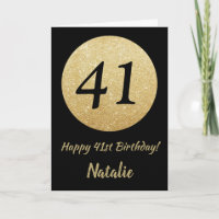 Happy 41. Geburtstagskarte Schwarz/Gold Glitzer