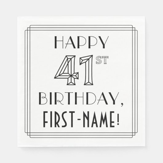 HAPPY 41ST BIRTHDAY; Art Deco Style; Custom Name Serviette (Vorderseite)