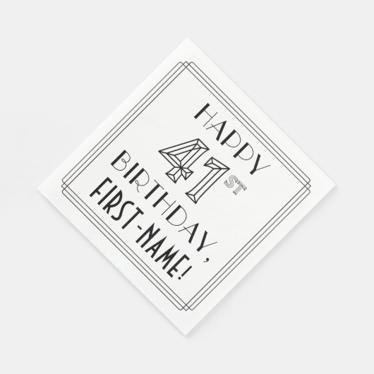 HAPPY 41ST BIRTHDAY; Art Deco Style; Custom Name Serviette (Ecke)