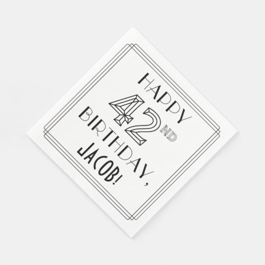 HAPPY 42ND BIRTHDAY; Art Deco Style; Custom Name Serviette (Ecke)