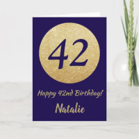 Happy 42nd Birthday Navy Blue and Gold Glitter