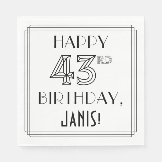 HAPPY 43RD BIRTHDAY; Art Deco Style; Custom Name Serviette (Vorderseite)