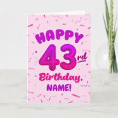 Happy 43rd Birthday Card with Custom Name Karte (Vorderseite)