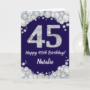 Happy 45. Geburtstag Navy Blue und Silver Glitzer Karte