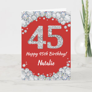 Happy 45. Geburtstagskarte Rot und Silber Glitzer Karte