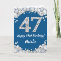 Happy 47. Geburtstag Blue and Silver Glitzer Card