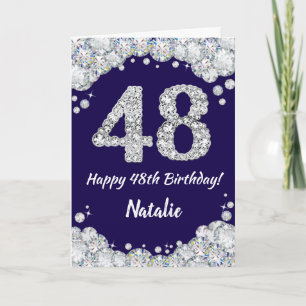 Happy 48. Geburtstag Navy Blue und Silver Glitzer Karte