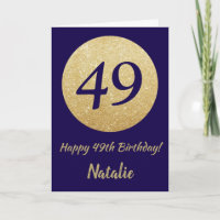 Happy 49. Geburtstag Navy Blue und Gold Glitzer