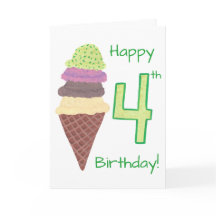 Happy 4. Geburtstag 4 Scoops Grußkarten