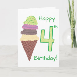 Happy 4. Geburtstag 4 Scoops Grußkarten Karte