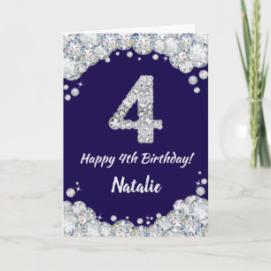 Happy 4. Geburtstag Navy Blue und Silver Glitzer Karte